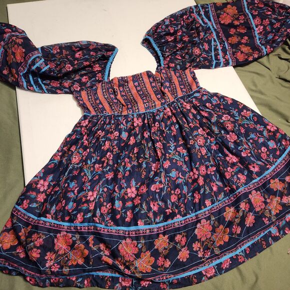 NWT free People Endless Afternoon Boho Mini Dress Balloon Sleeve  SZ L - Picture 15 of 16